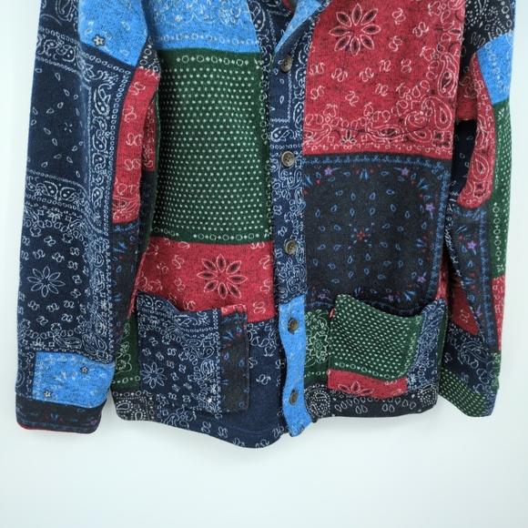 Levi's Hillen Cardigan Sweater Fleece Patchwork Handkerchief Button Up Men's XL - Picture 5 of 11